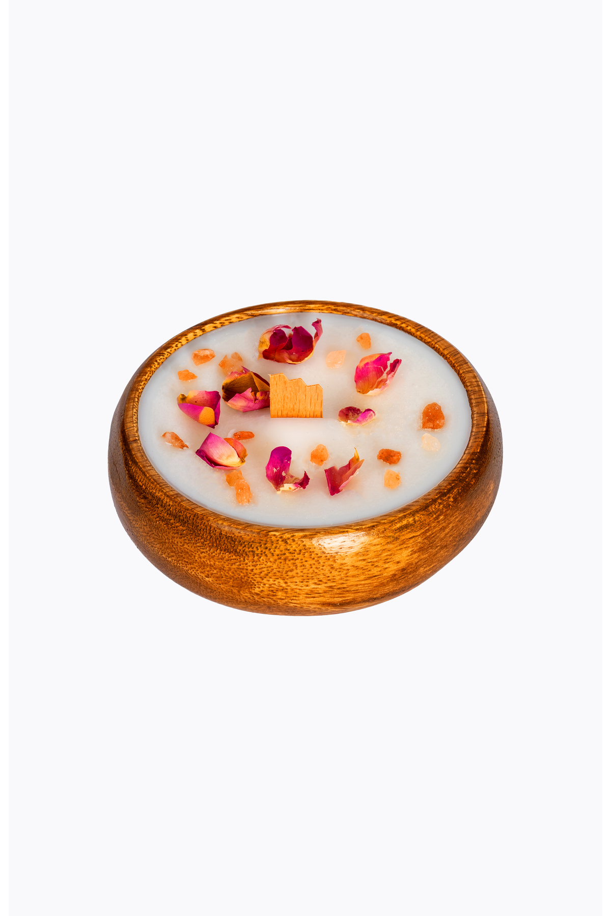 Rose Petal Gül Yaprağı Çilek Kokulu Beyaz Mum, Akasya Kase, 210g, 10x4cm, Hediye & Dekor