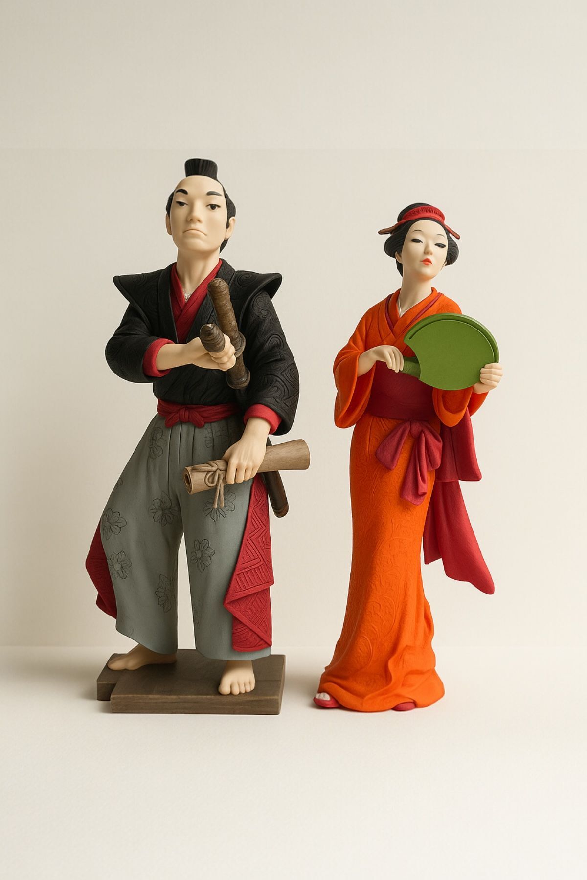 Japon Temalı Samuray & Kadın Heykel Seti