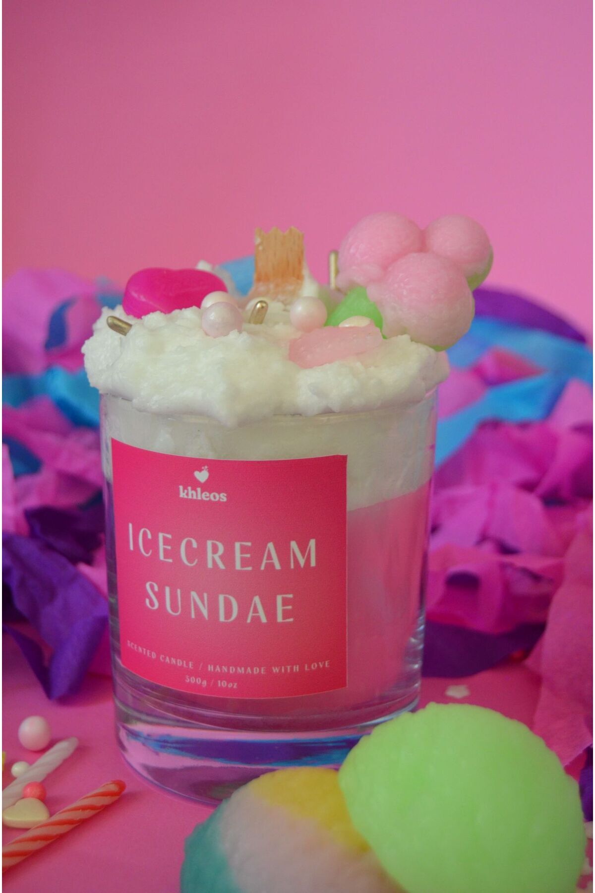 Ice Cream Sundae Bubblegum Sakız Kokulu Pembe Mum, 300 g, 9x7 cm | Kokulu Dekoratif Mum