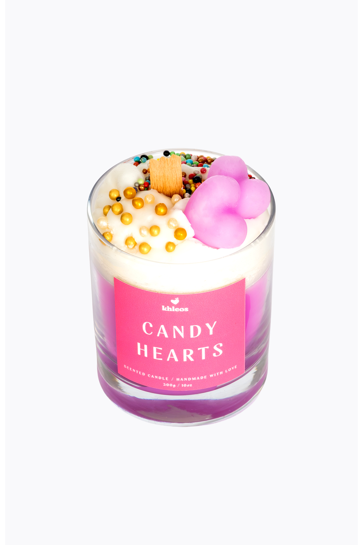 Candy Hearts Çilek Kokulu Pembe-Beyaz Mum, 300 g, 9x7 cm | Kokulu Dekoratif Mum